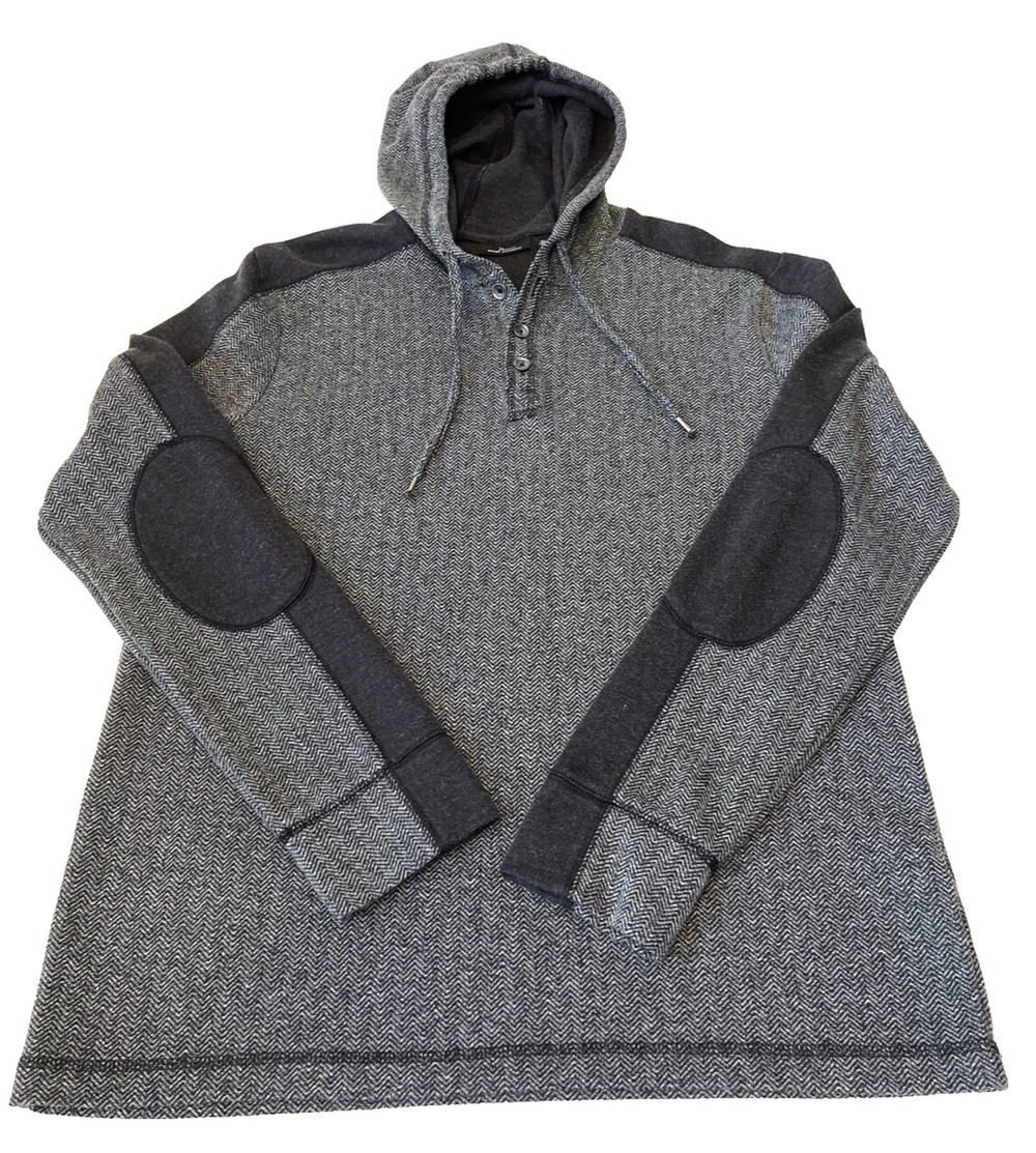 Marc Anthony Lightweight Hoodie Sweatshirt Size XL Black/Gray Elbow Patches